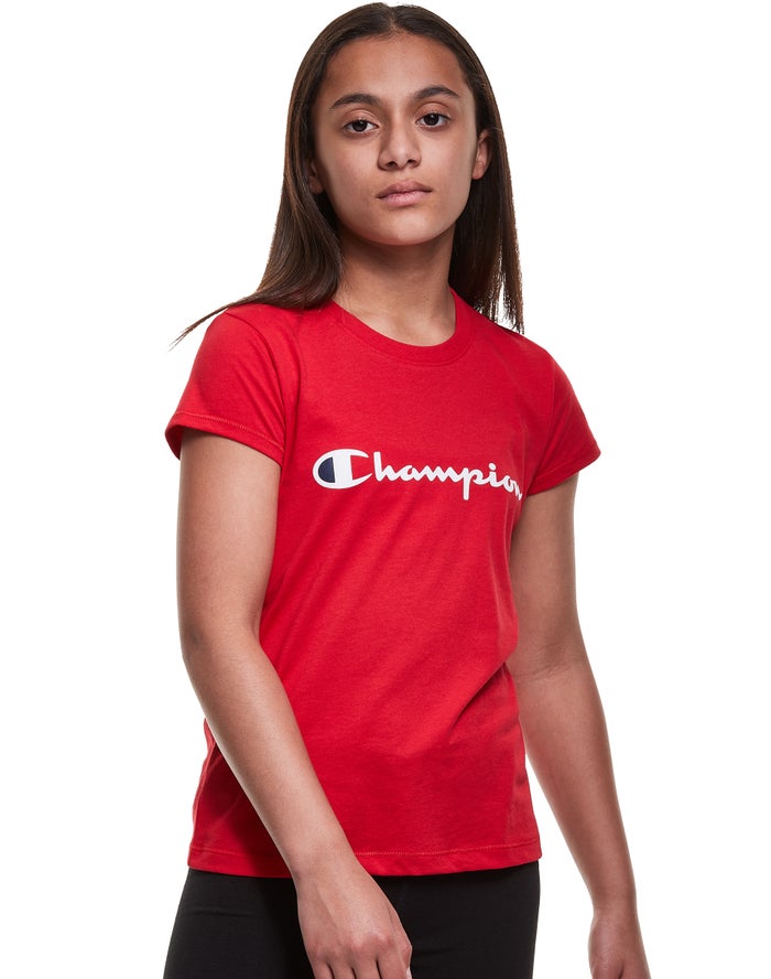 Champion Classic Script Logo T-Shirt Meisjes - Rood - Belgie 5023ZKVUJ